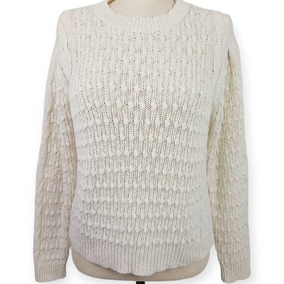 Something Navy SZ XL Cream Cotton Linen Blend Bobble & Cable Knit Chunky Sweater - Picture 9 of 9